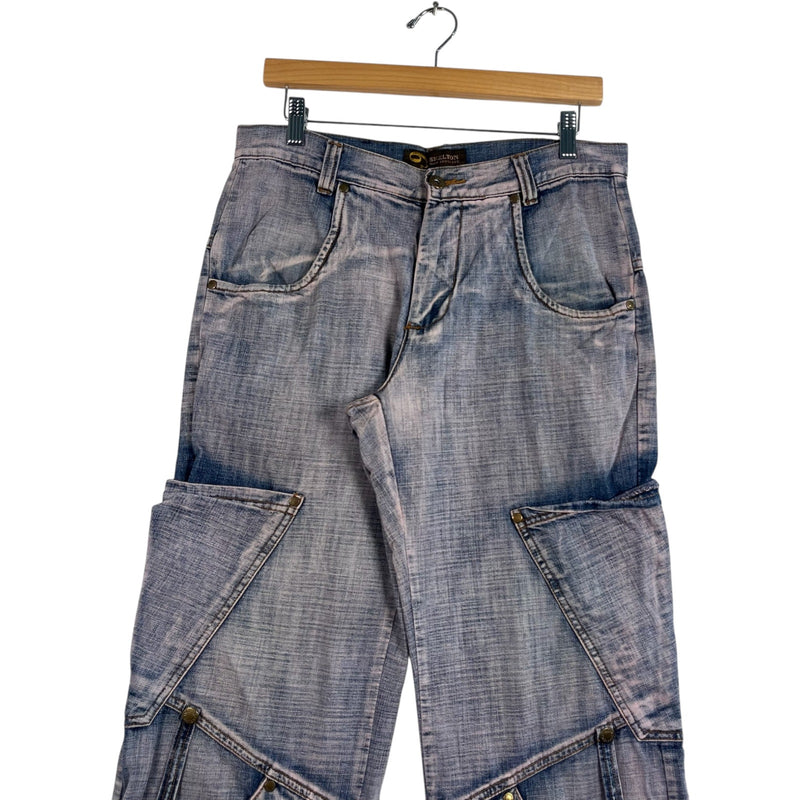 Vintage Skeleton Large Pockets Wide Leg Denim Jeans 34x29