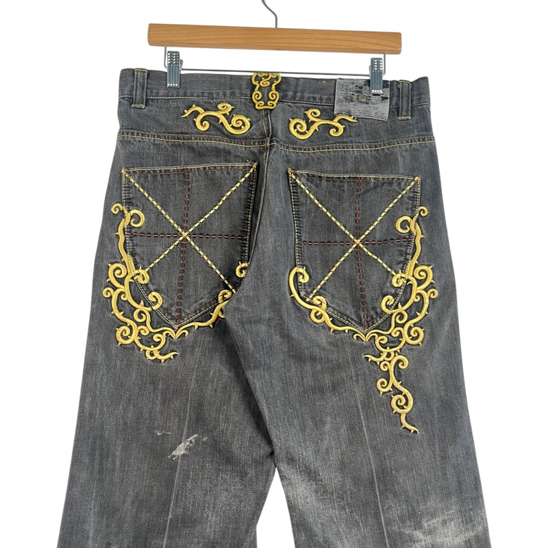 Vintage Russo Embroidered Fashion Wide Leg Denim Jeans 32x32