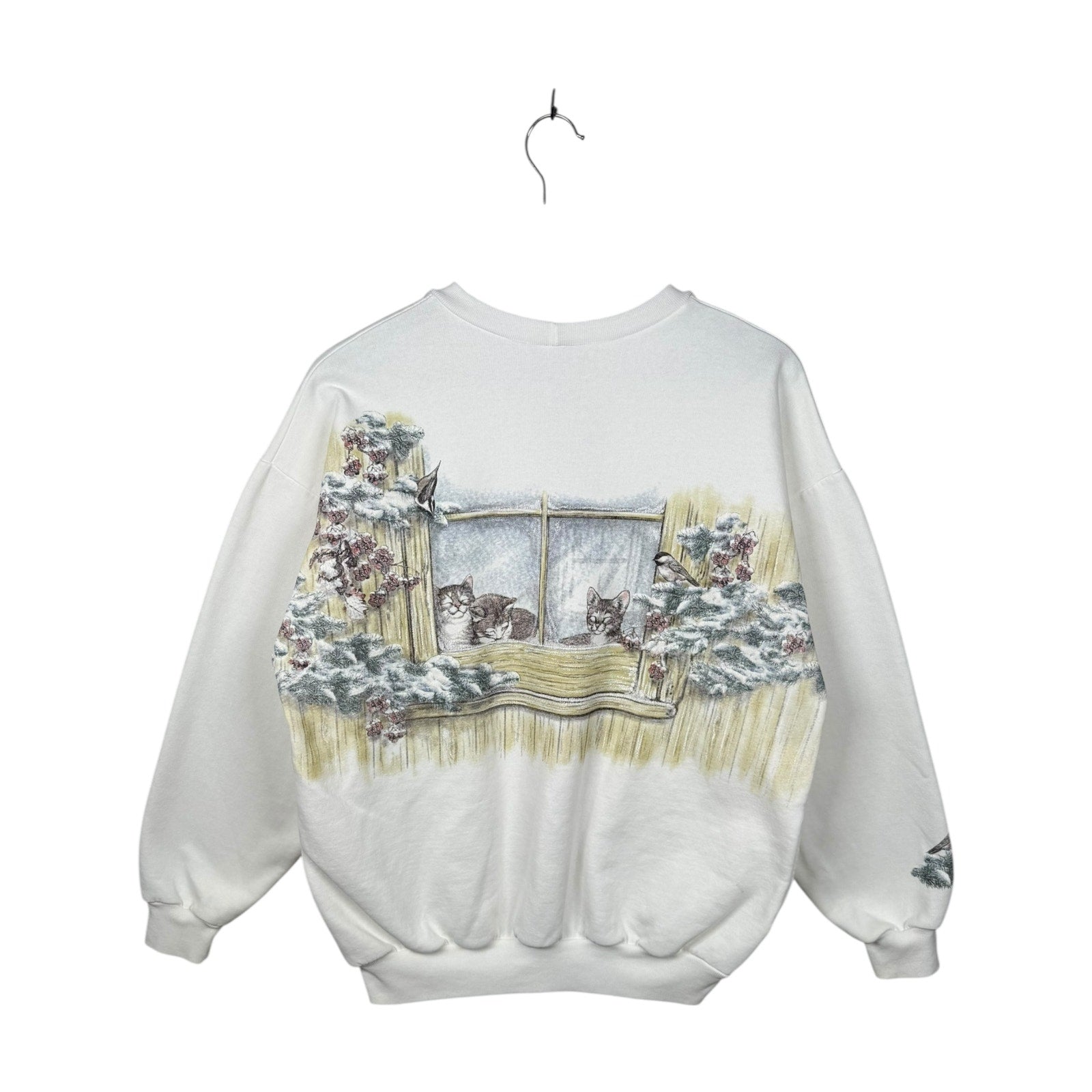 Vintage Winter Cats & Cardinals Window Crewneck