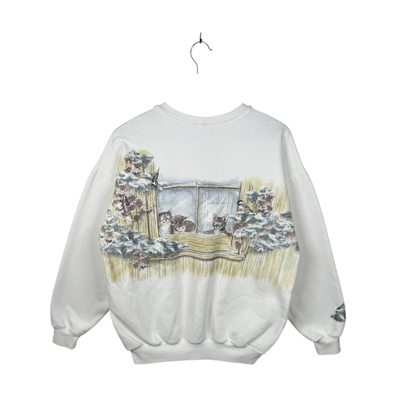 Vintage Winter Cats & Cardinals Window Crewneck