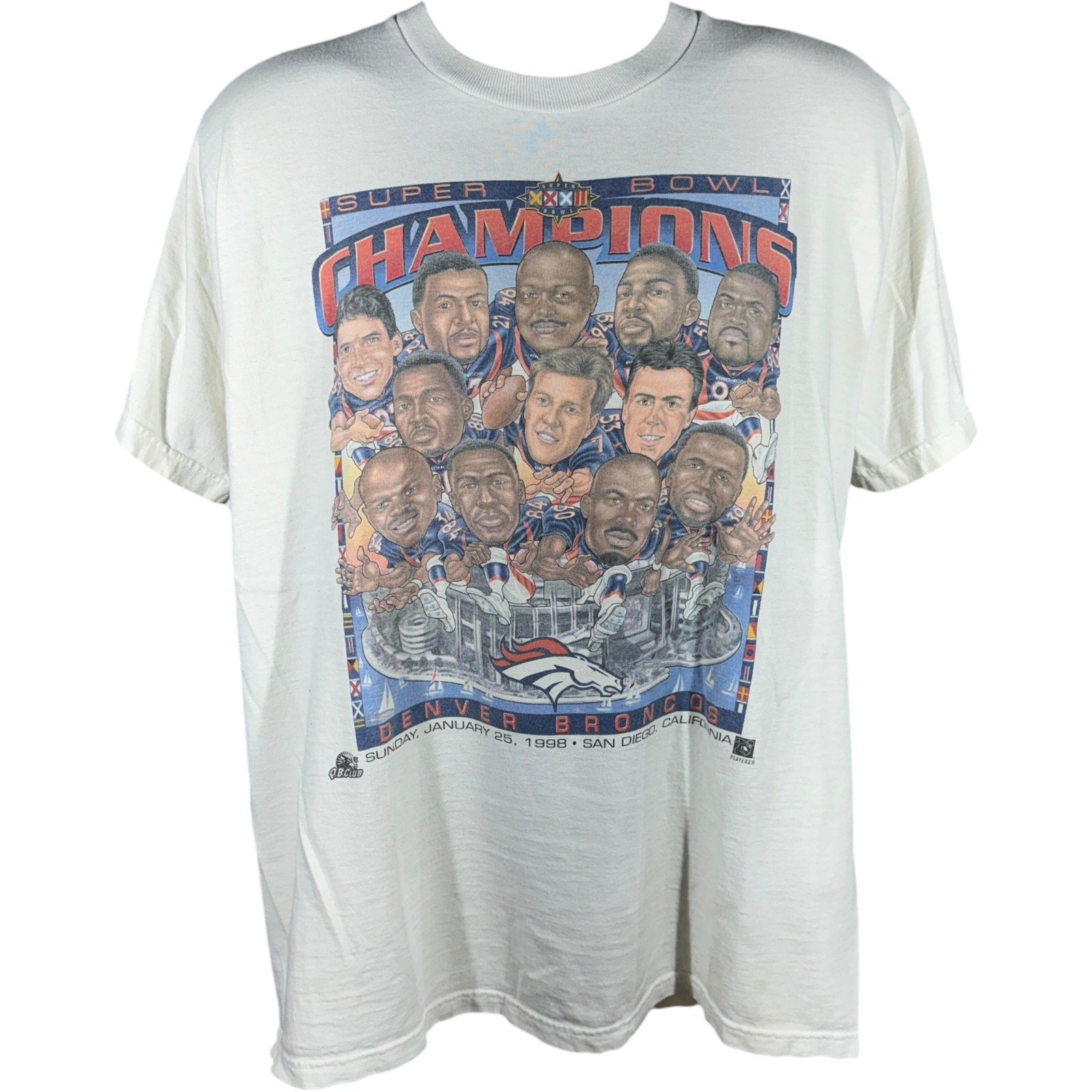 Vintage Denver Broncos Super Bowl XXXll Champions Caricature Pro Player Tee