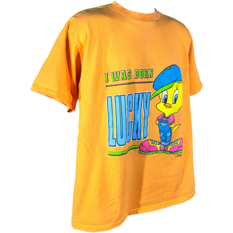 Vintage Looney Tunes Tweety Bird "I Was Born Lucky" Tee 1997