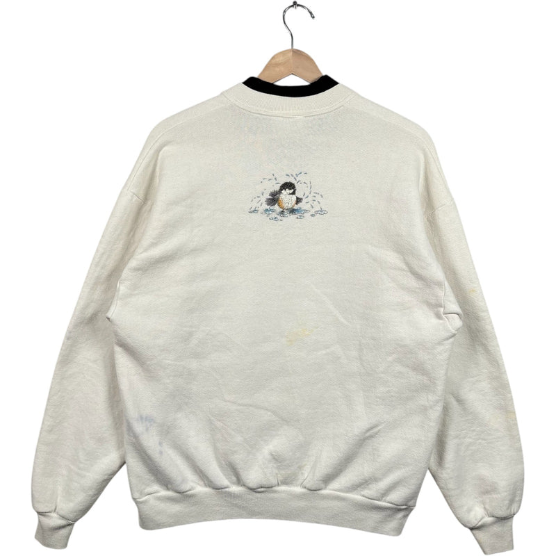 Vintage Birds In A Bird Bath Double Collar Crewneck