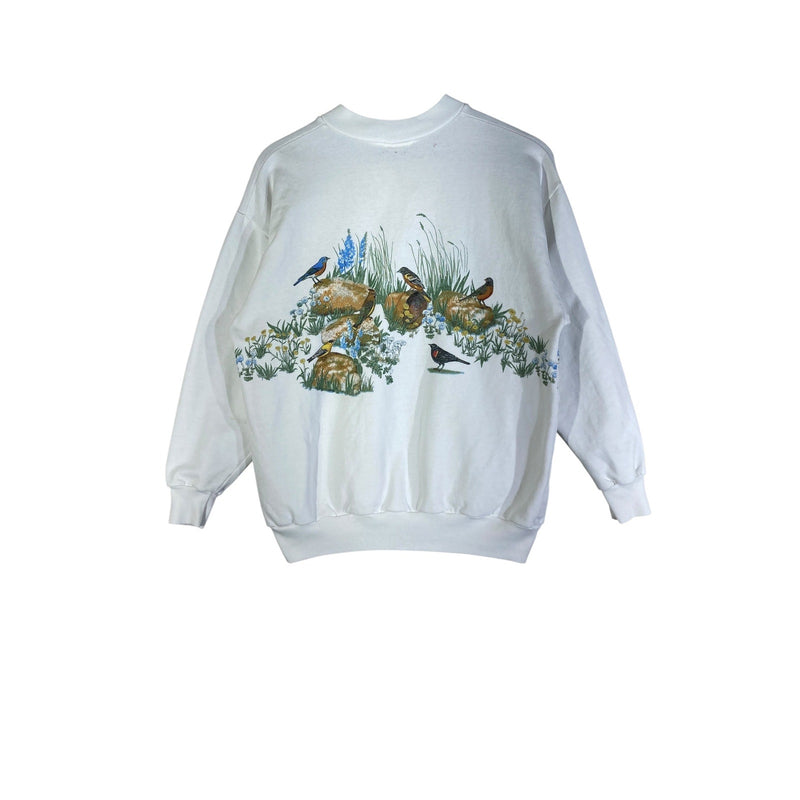 Vintage Birds In Nature Buttoned Collar Crewneck