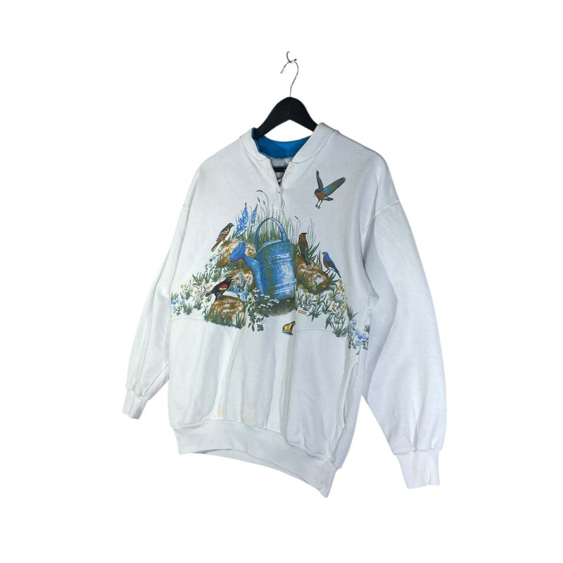 Vintage Birds In Nature Buttoned Collar Crewneck