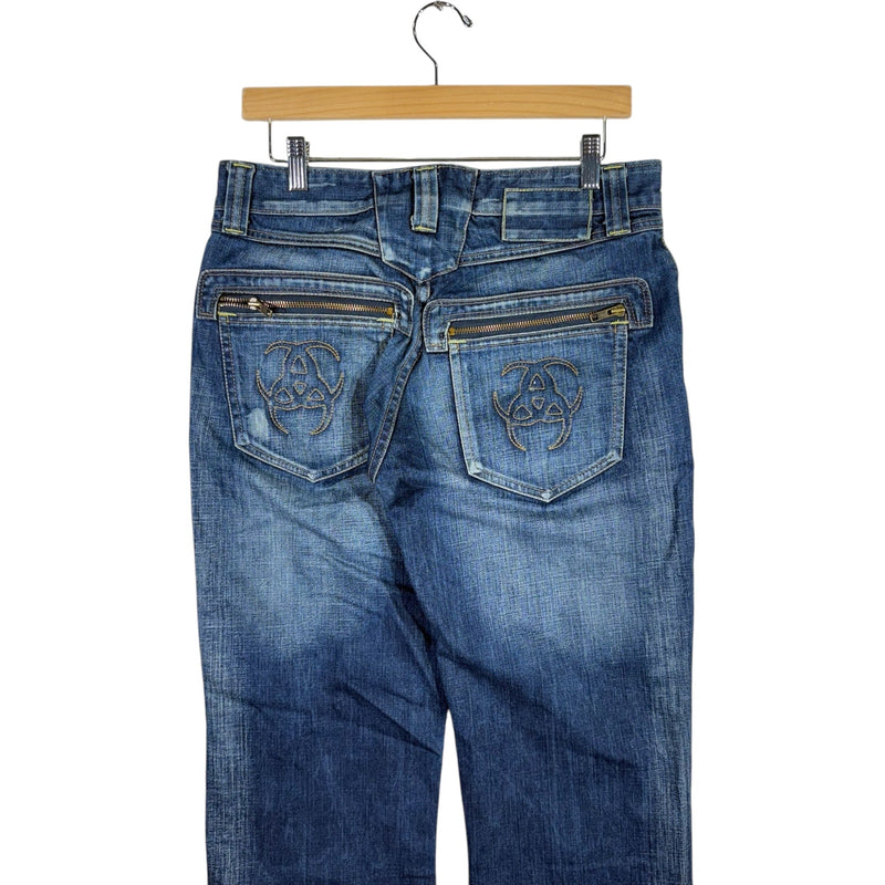 Vintage Straight Leg Zipper Pockets Fashion Denim Jeans 32 x 34