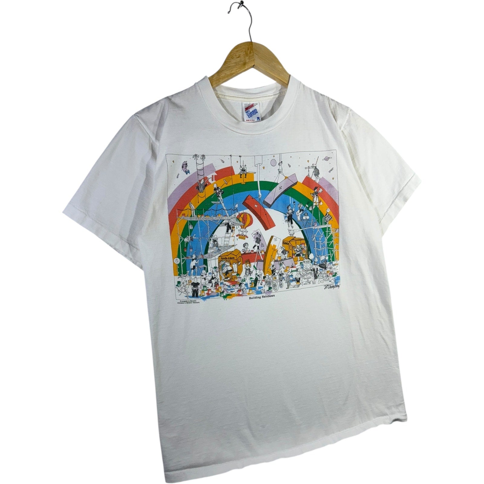 Vintage Building Rainbows Cartoon Graphic T-Shirt