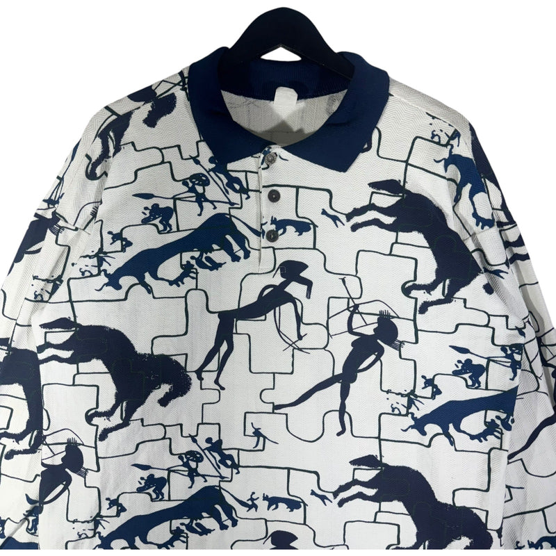 Vintage Puzzle Animals Silhouette AOP Long Sleeve Polo