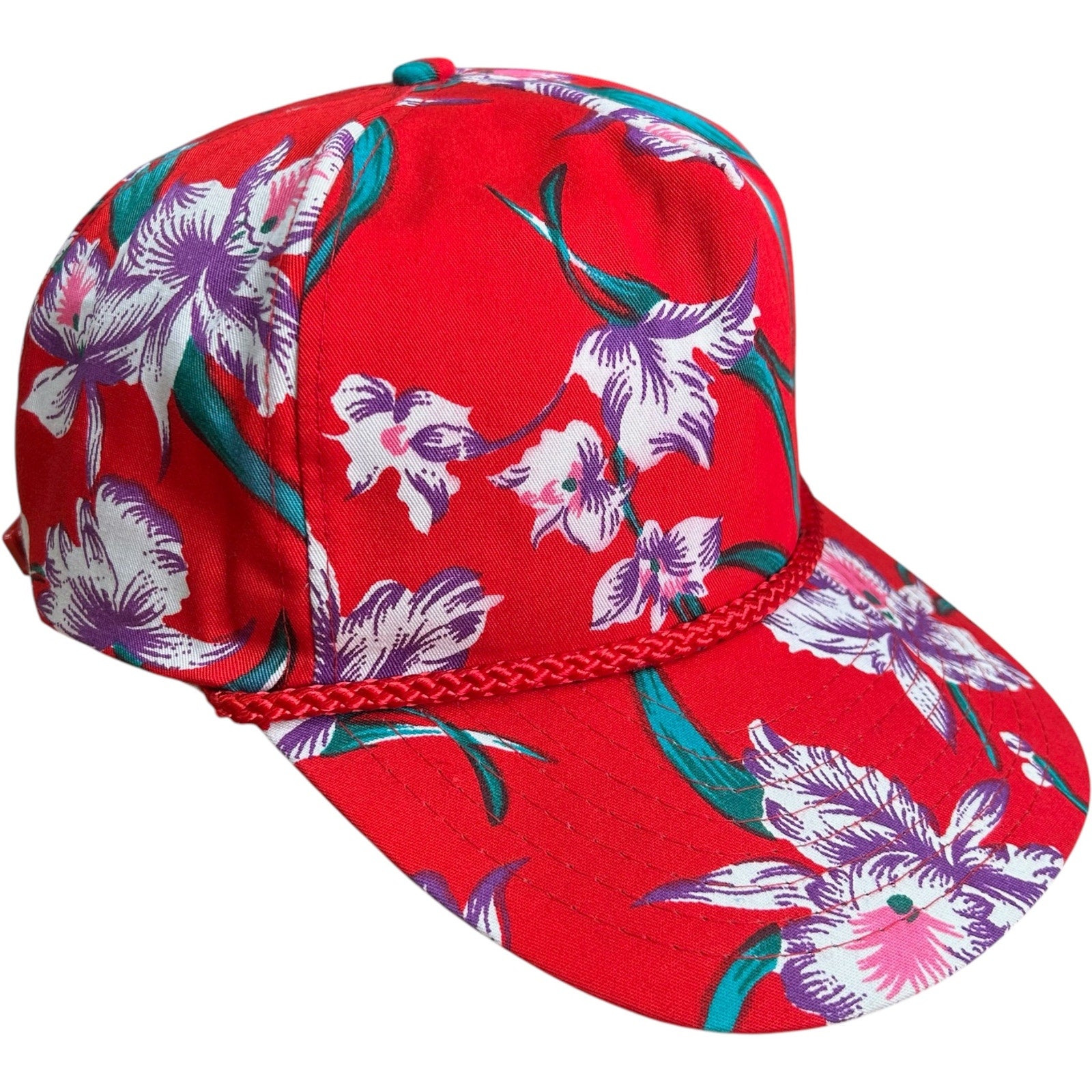 Vintage Floral Print Rope Brim Strapback Hat