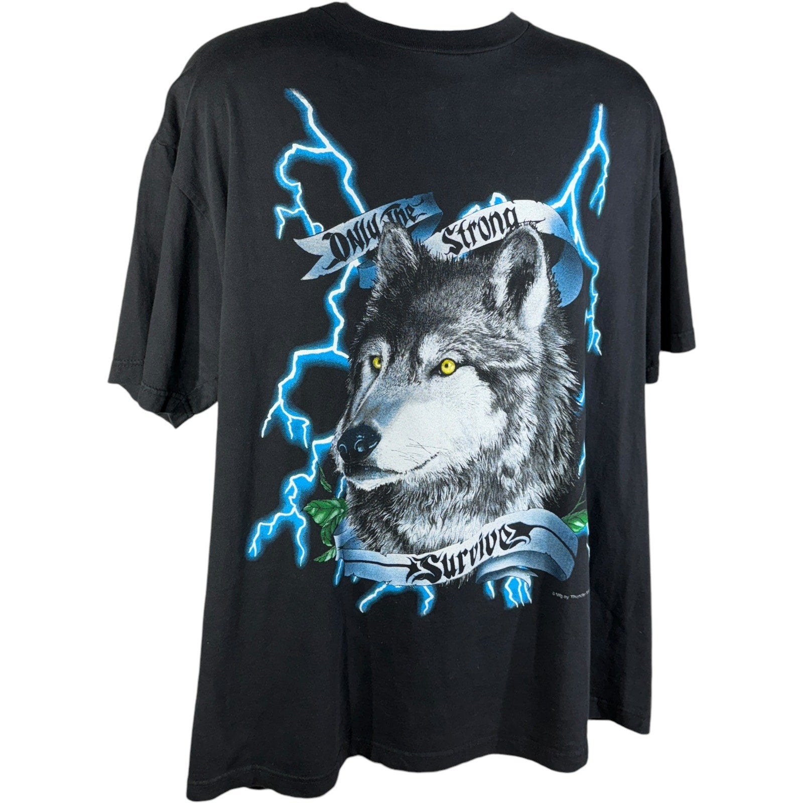 Vintage American Thunder "Only The Strong Survive" Wolf Lightning Tee