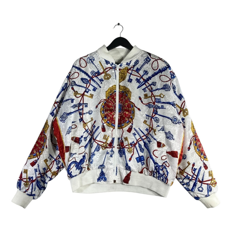 Vintage Casual Corner Baroque Keys Full Zip Bomber Light Jacket