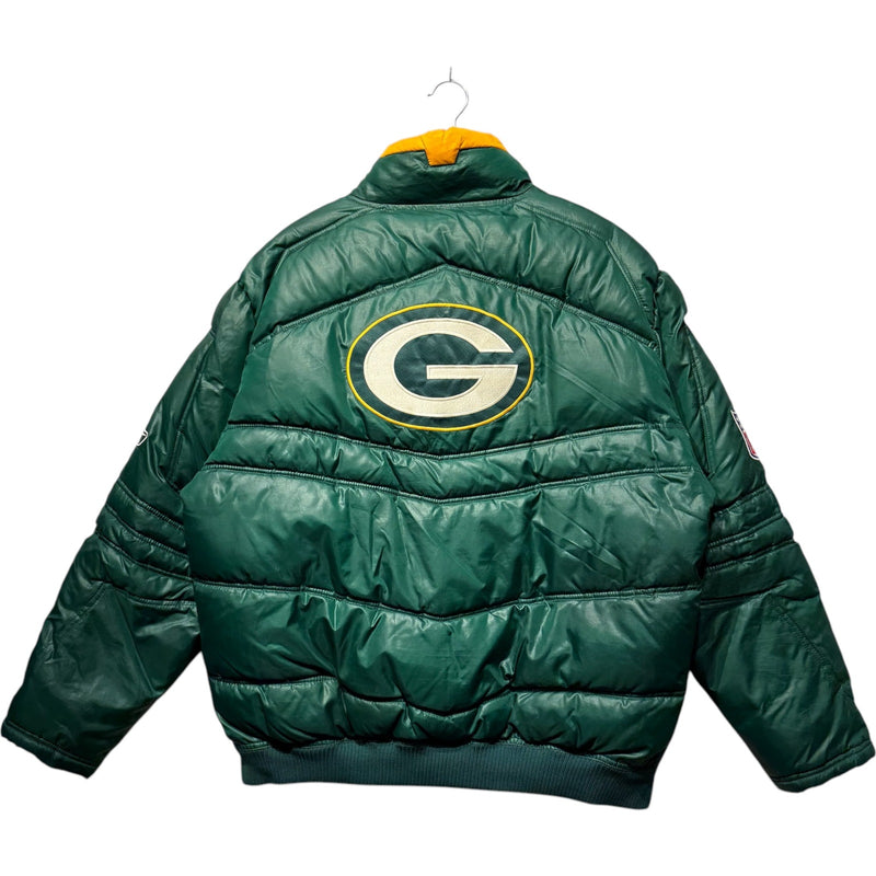 Vintage Reebok Green Bay Packers Spellout NFL Puffer Jacket