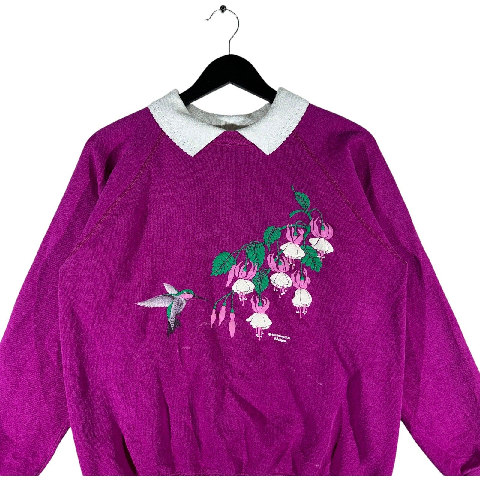 Vintage Humming Bird & Flowers Collared Crewneck 80s