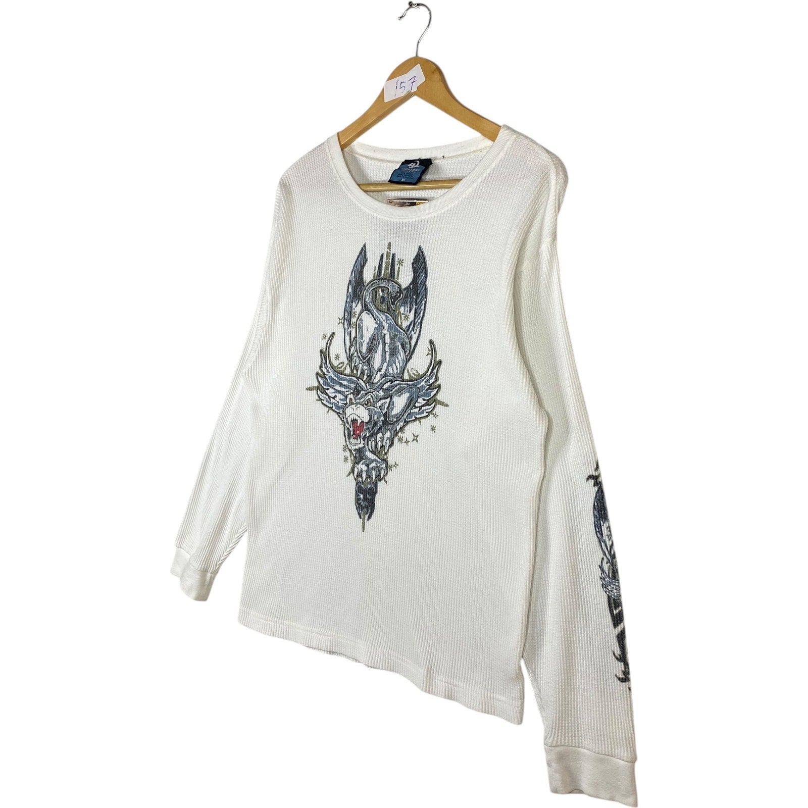 Vintage Dragon Wolf Gothic Thermal Waffle Knit Long Sleeve T-Shirt