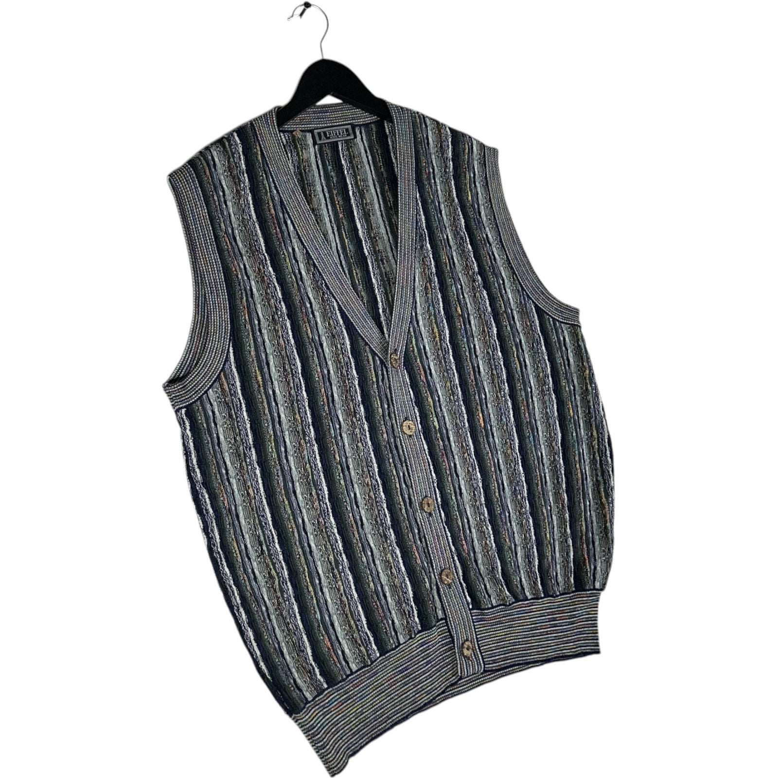 Vintage Striped 3D Knit Button Up Sweater Vest