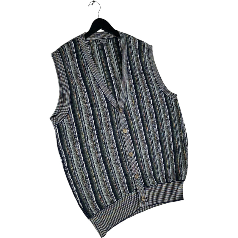 Vintage Striped 3D Knit Button Up Sweater Vest