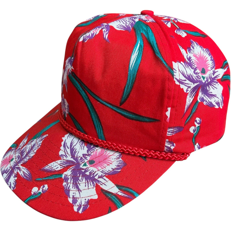 Vintage Floral Print Rope Brim Strapback Hat