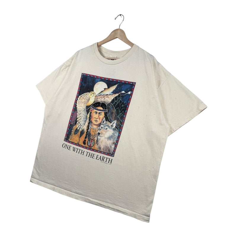 Vintage One With The Earth Native American Wolf Owl Graphic T-Shirt 1994
