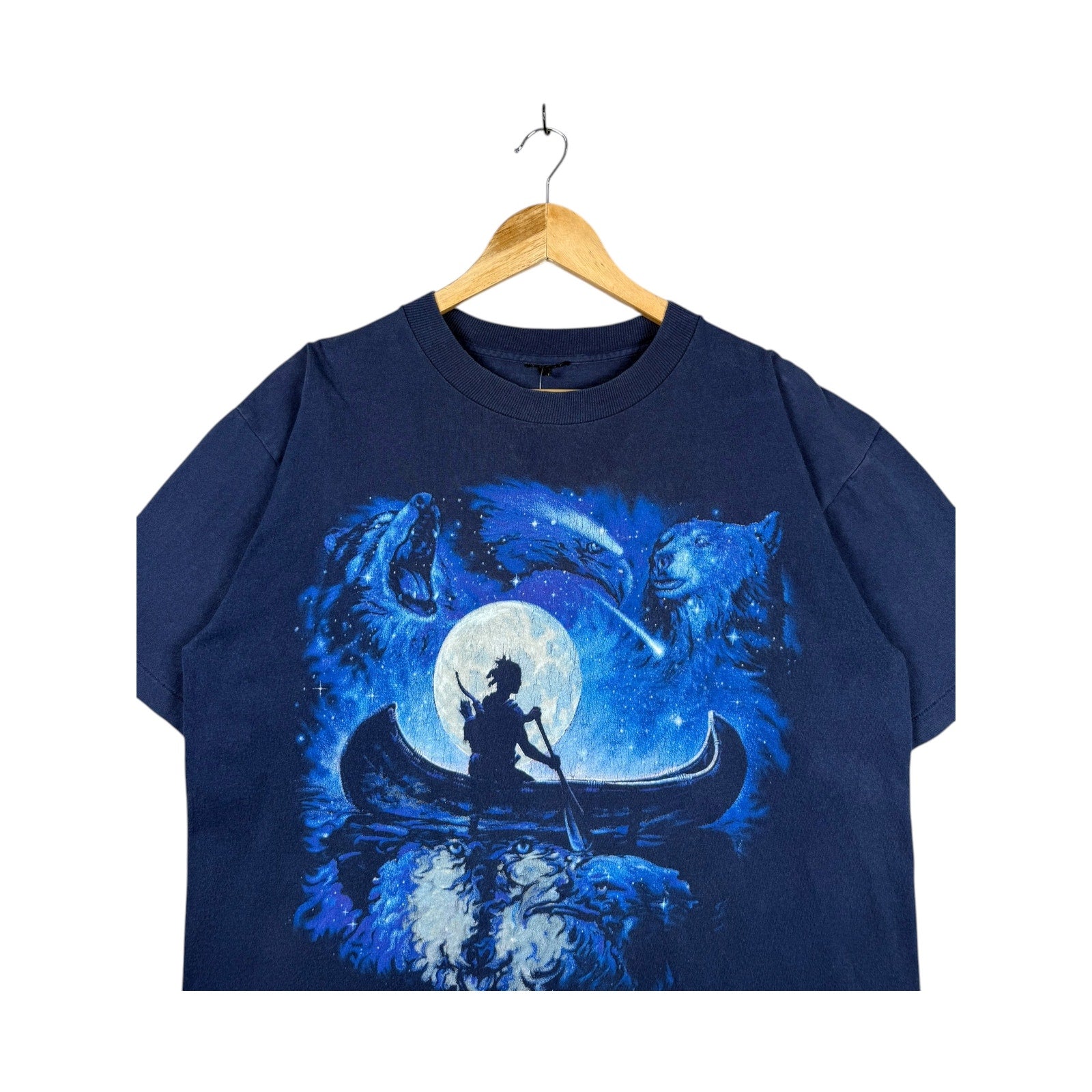 Vintage Spirit Animal Canoe Moon Graphic T-Shirt