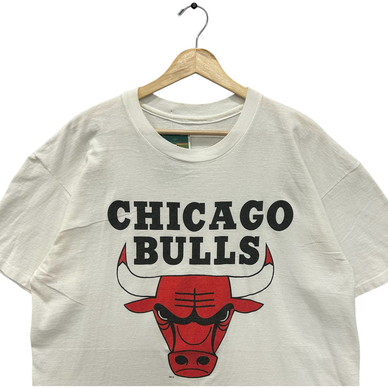 Vintage Chicago Bulls Spellout Chest Logo NBA Tee 90s