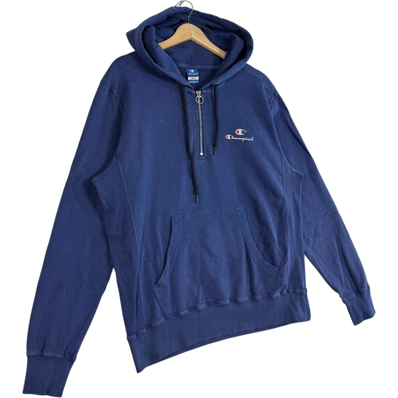 Vintage Champion Mini Spellout Logo 1/4 Zip Pullover Hoodie