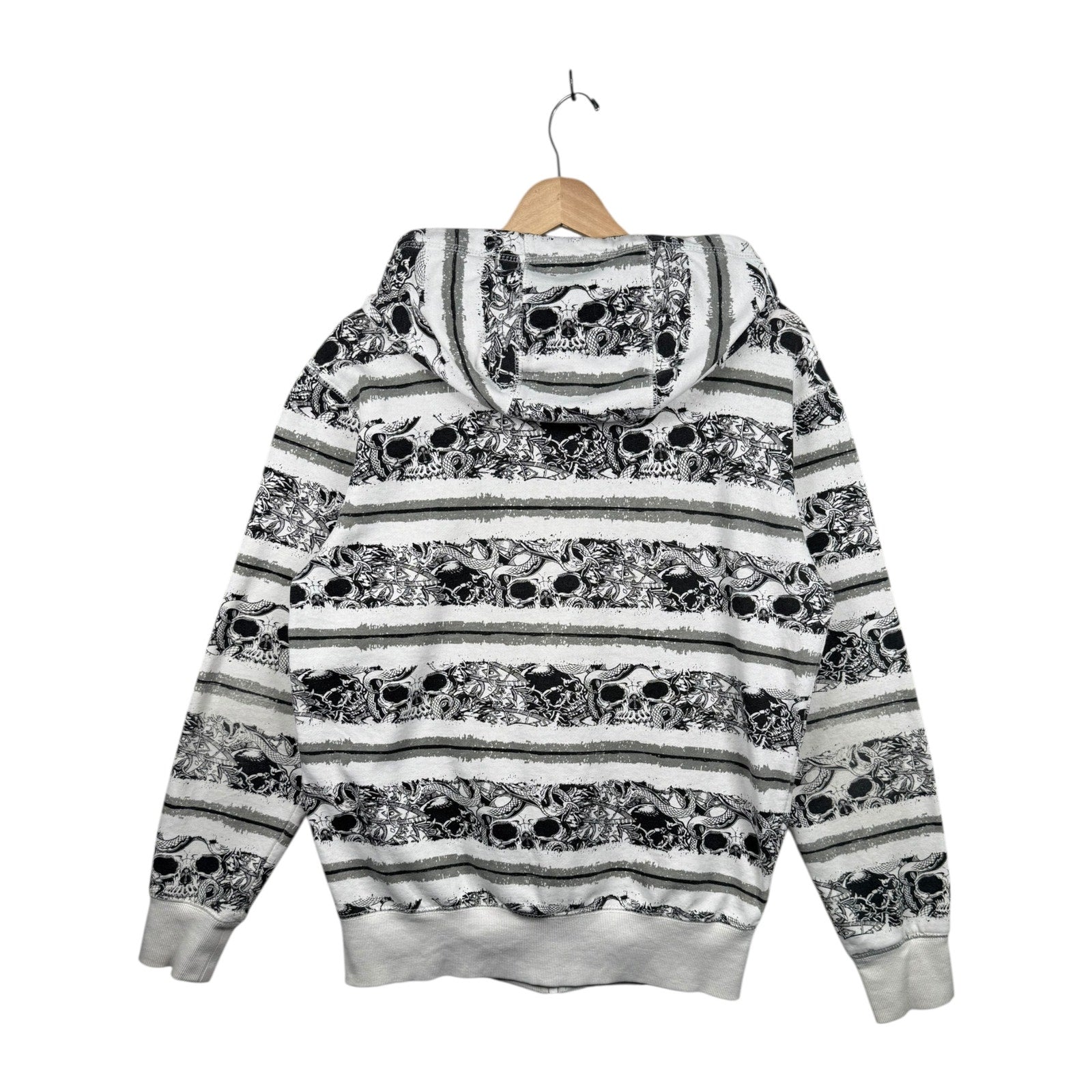 Vintage Skull Stripe Graphic Full Zip Hoodie