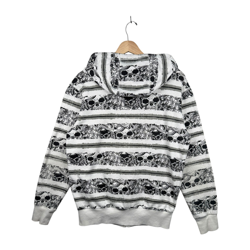 Vintage Skull Stripe Graphic Full Zip Hoodie