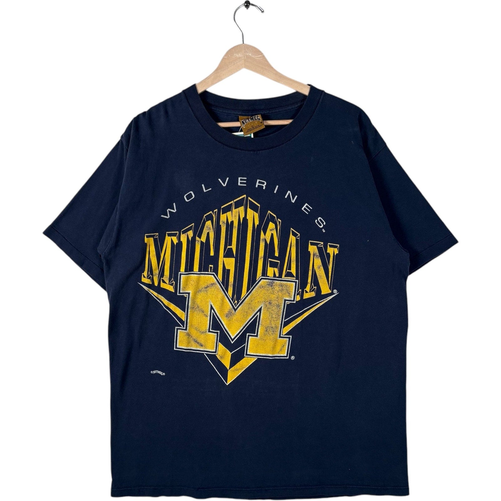 Vintage Nutmeg University Of Michigan Wolverines Spellout Tee 90s