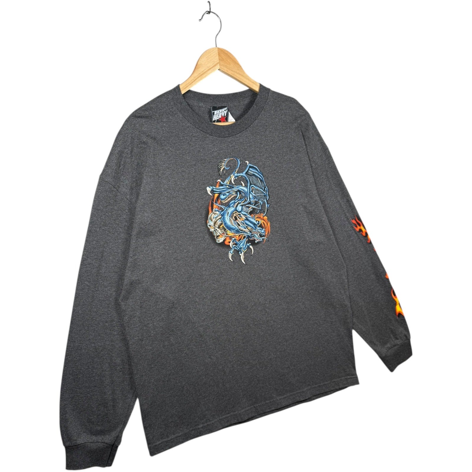 Vintage Dragon Skull Flames Graphic Long Sleeve
