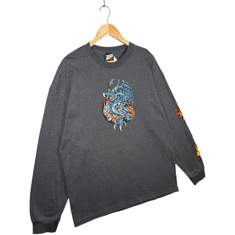 Vintage Dragon Skull Flames Graphic Long Sleeve