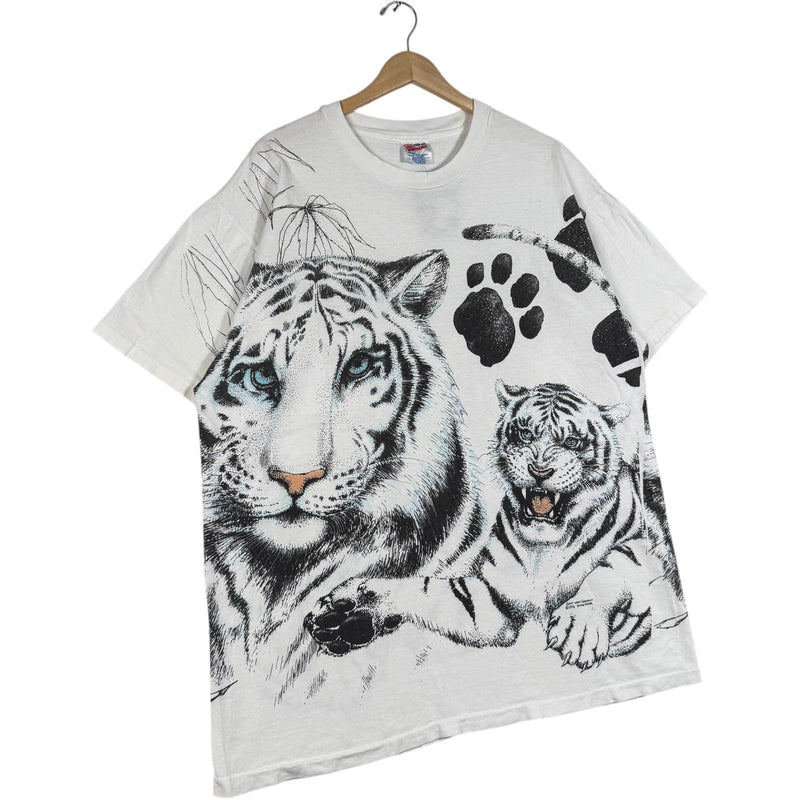 Vintage Two White Tigers Double Sided AOP Nature Tee