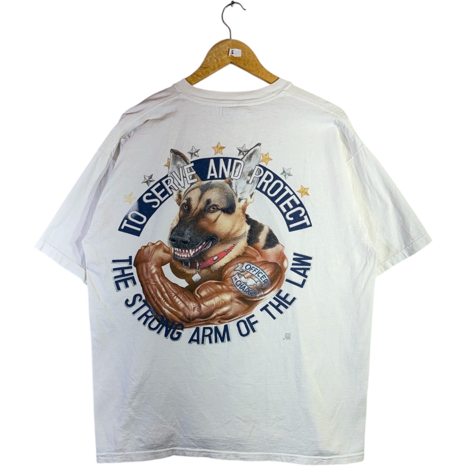 Vintage Muscle Design Police Dog Graphic T-Shirt