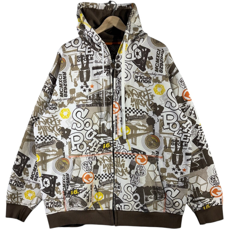 Vintage Southpole All Over Print Graffiti Full Zip Hoodie