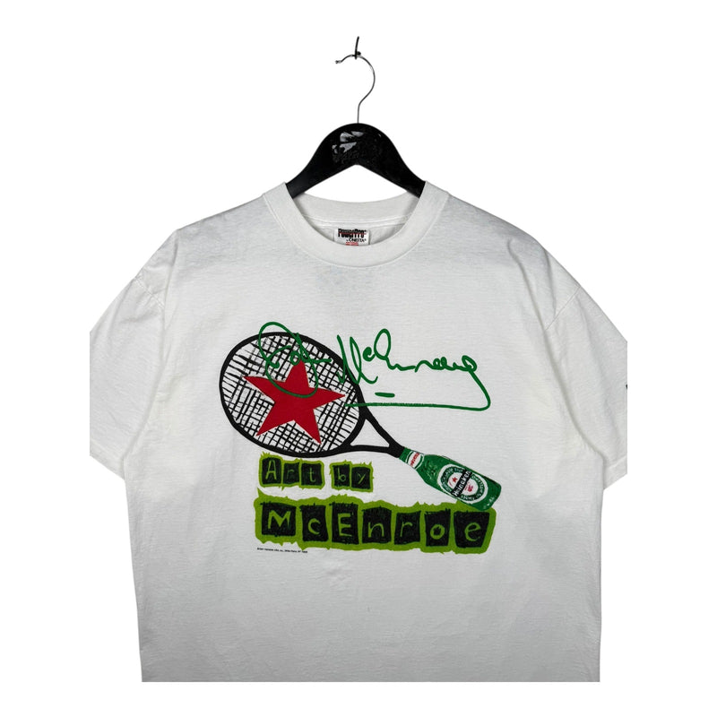 Vintage Art by McEnroe Tennis Racket Heineken T-Shirt
