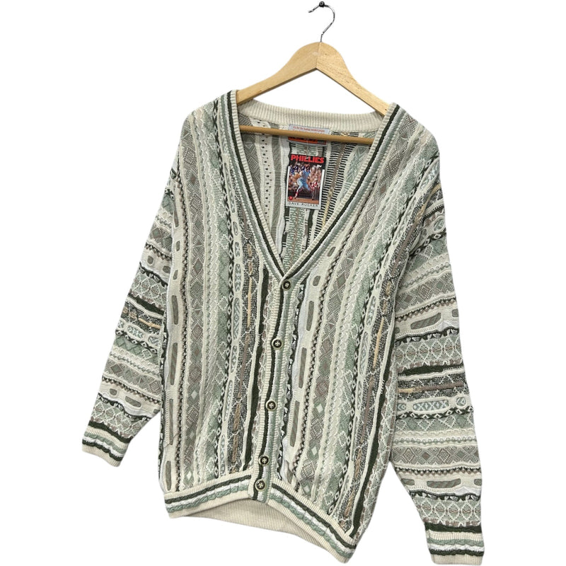 Vintage 3D Textured Patterned Knit Button Down Cardigan Sweater