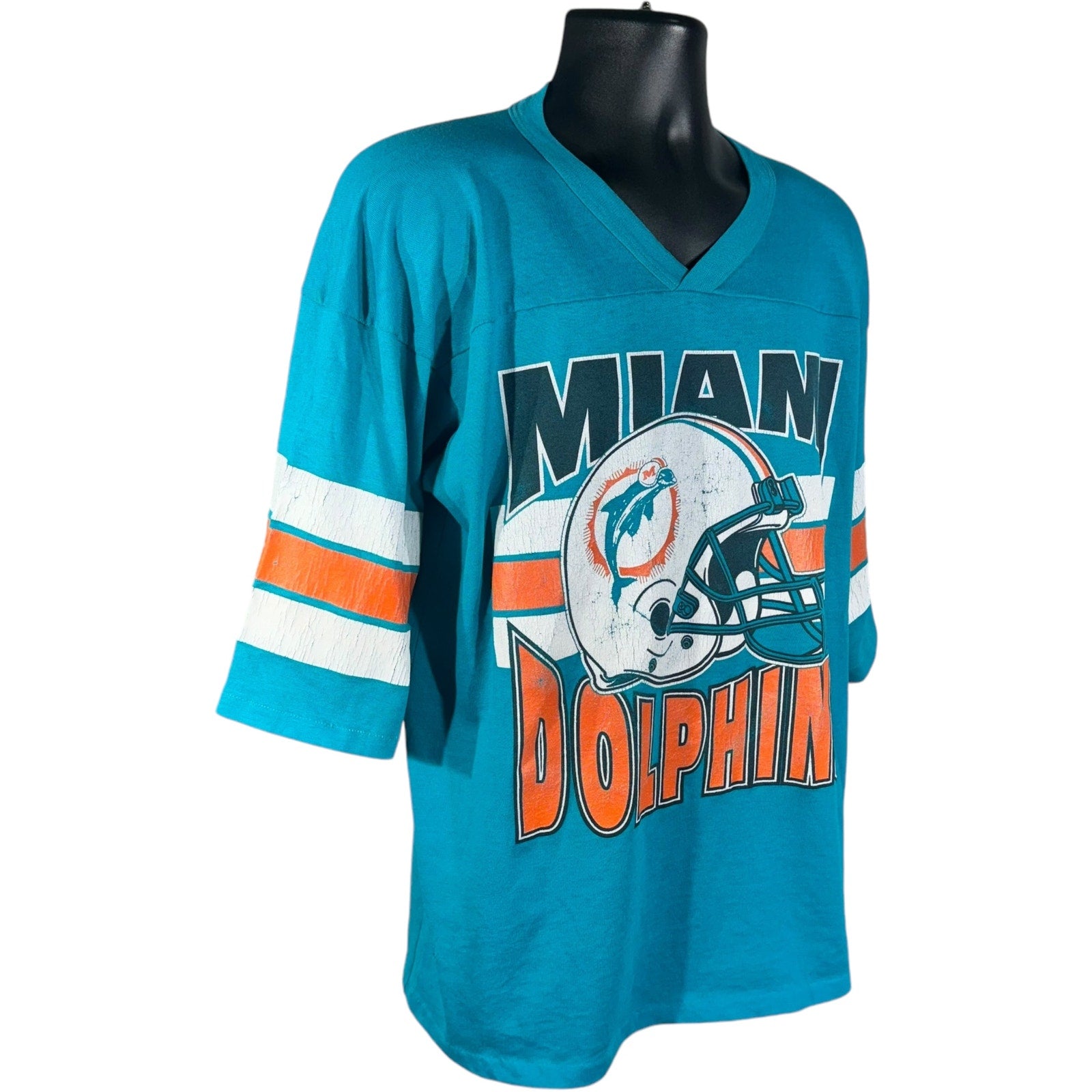 Vintage Miami Dolphins Jersey Style V Neck NFL Tee 90s