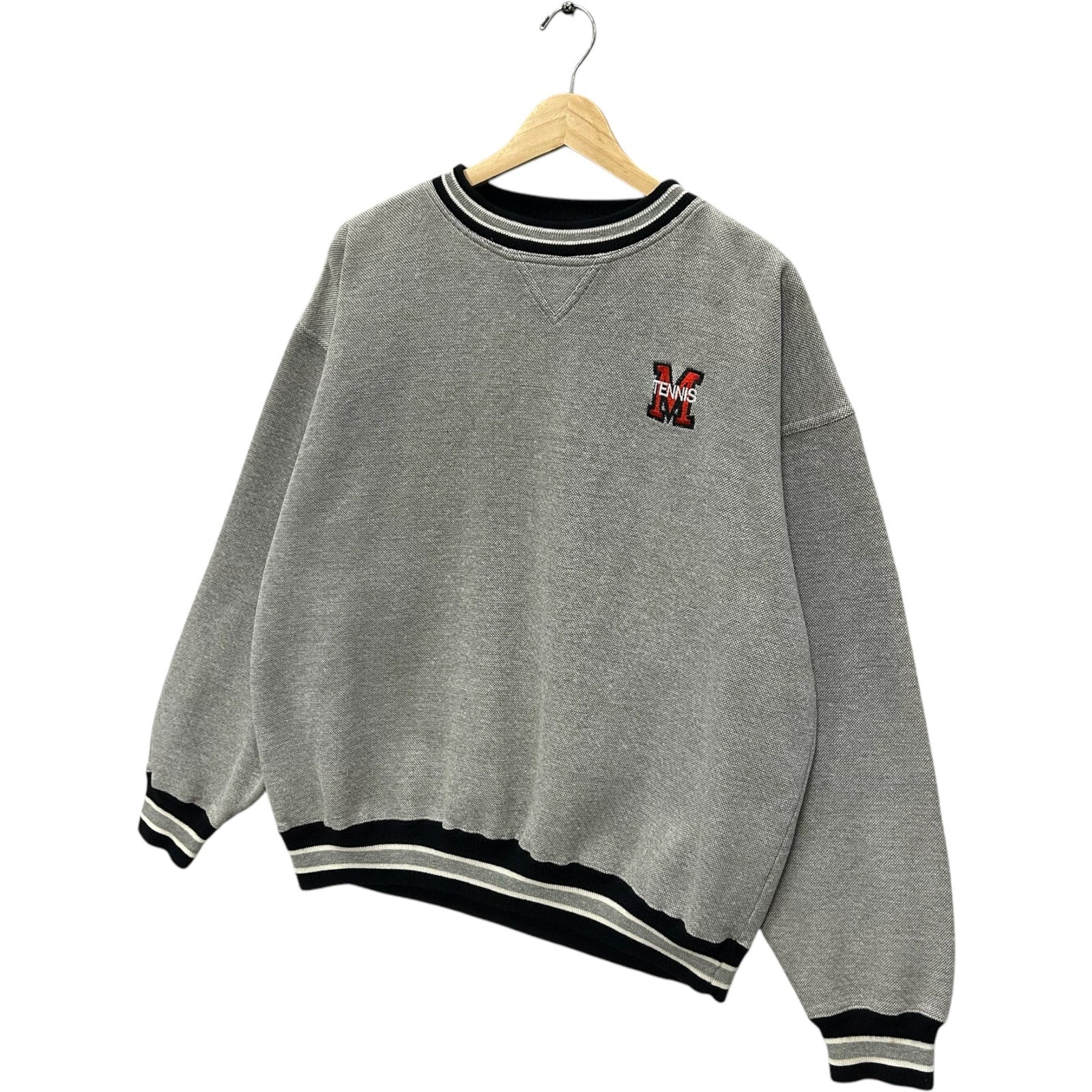 Vintage "M" Tennis Striped Collar Crewneck 90s