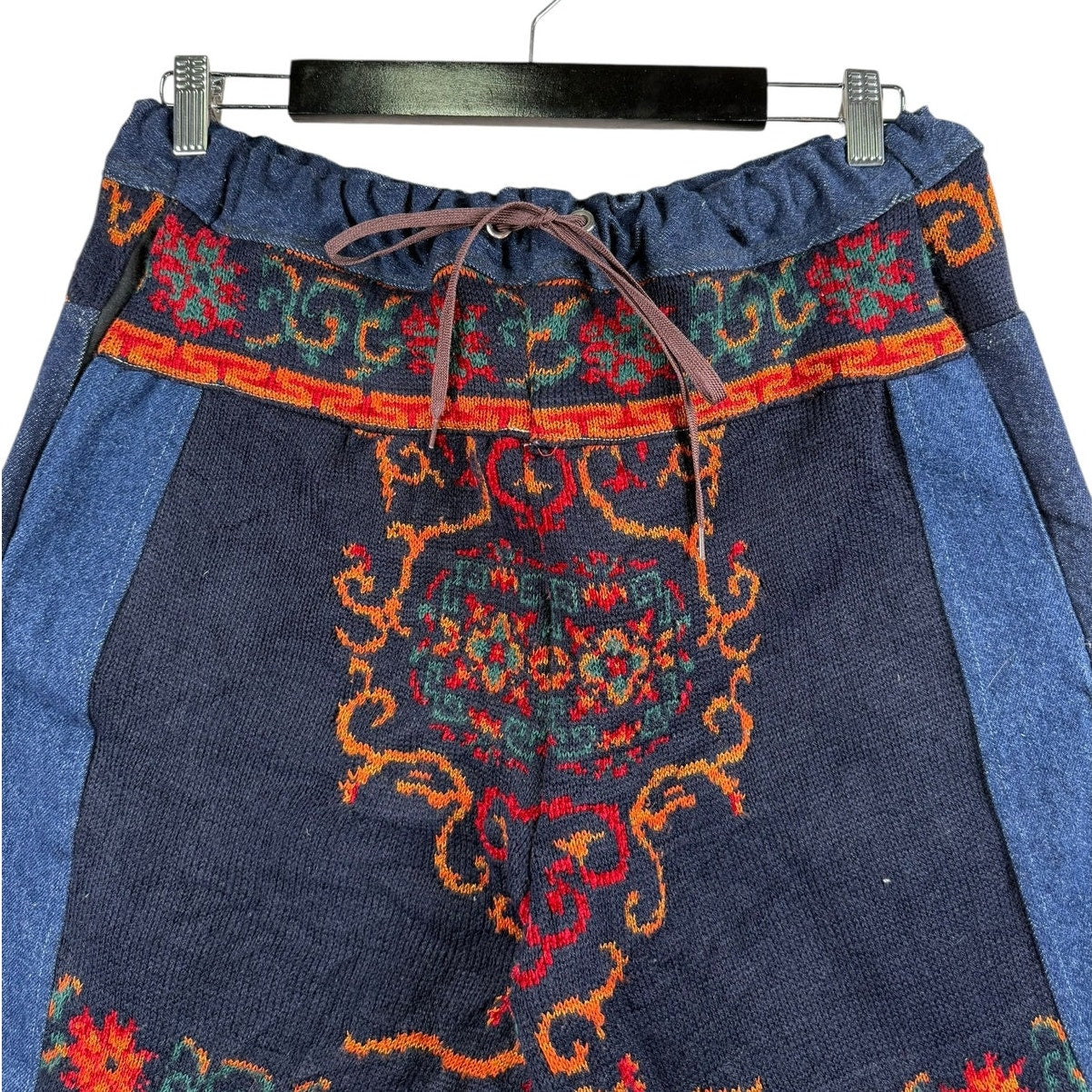 Vintage Tapestry Embroidered Patchwork Denim Shorts 34.5