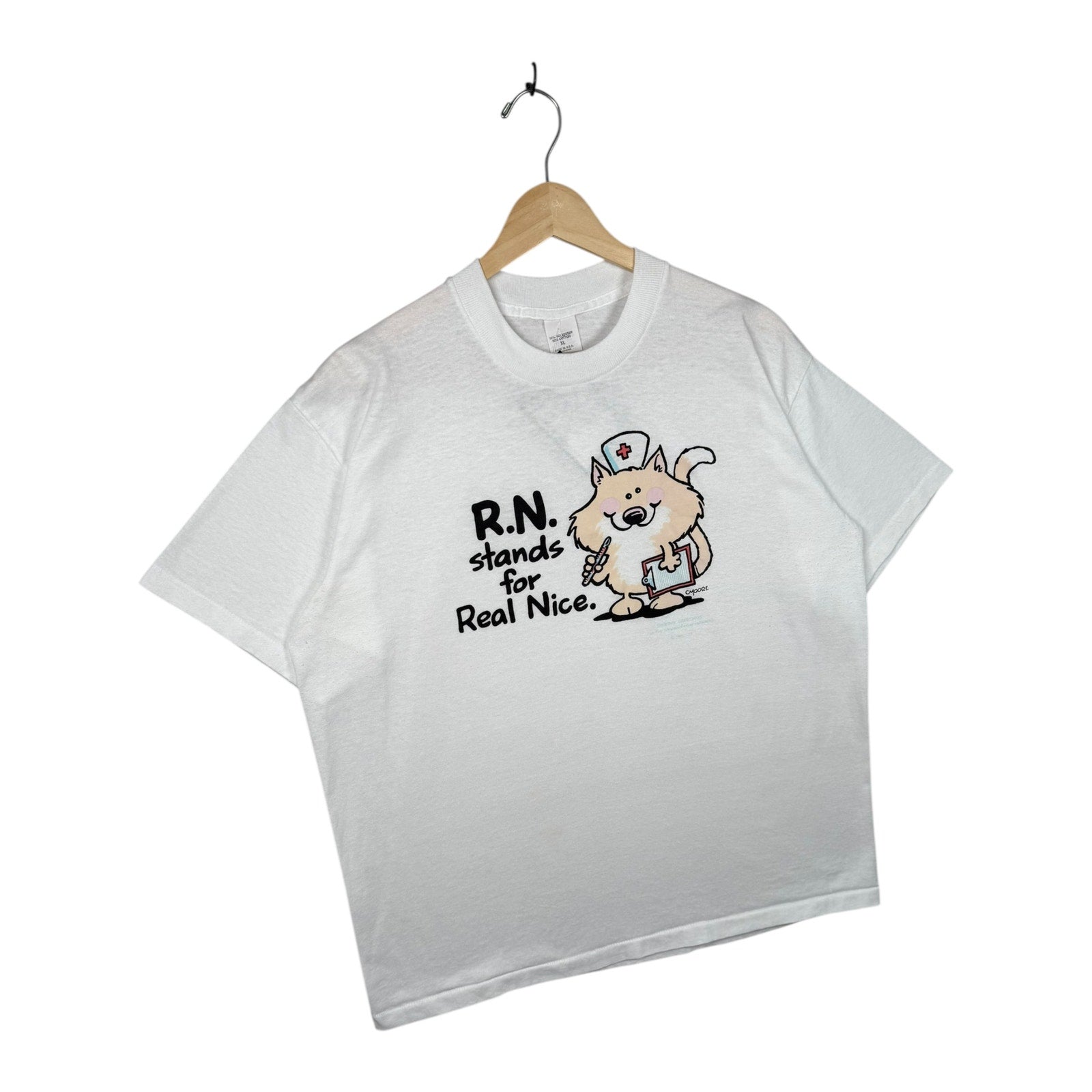 Vintage RN Nurse “Real Nice” Cute Cat T-Shirt