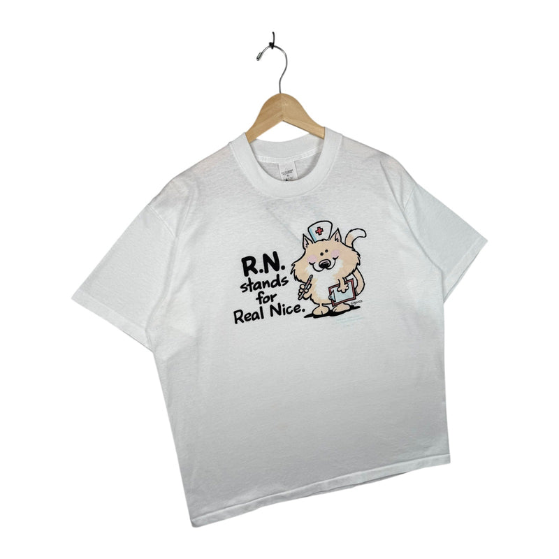 Vintage RN Nurse “Real Nice” Cute Cat T-Shirt