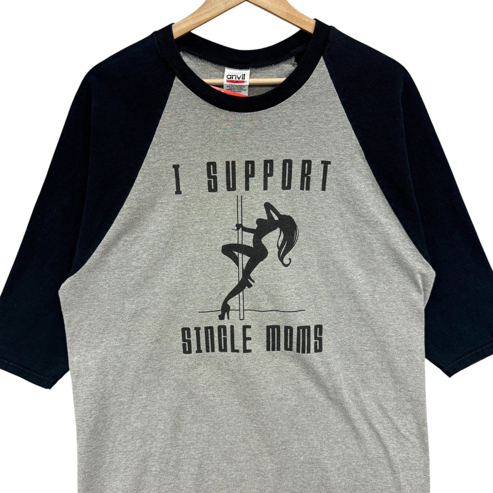 Vintage I Support Single Moms Humor Novelty 3/4 Sleeve Raglan Tee