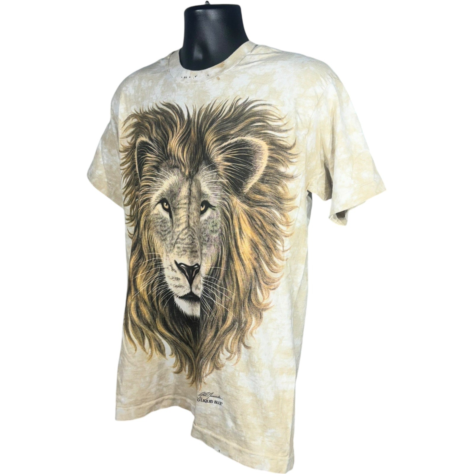 Vintage Liquid Blue Lion Big Print Tie Dye Tee 90s