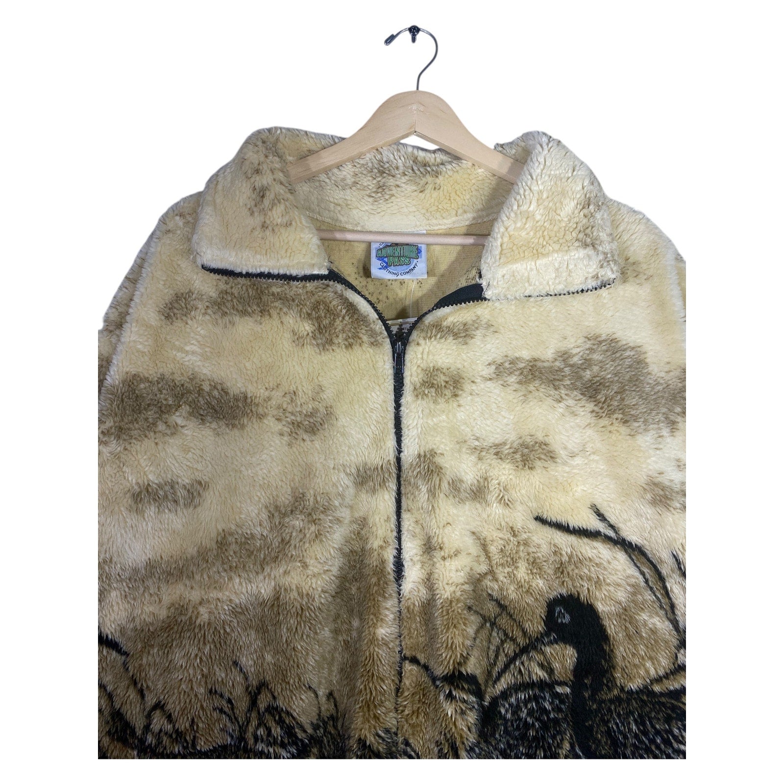 Vintage Fleece Allover Nature Print Outdoor Jacket