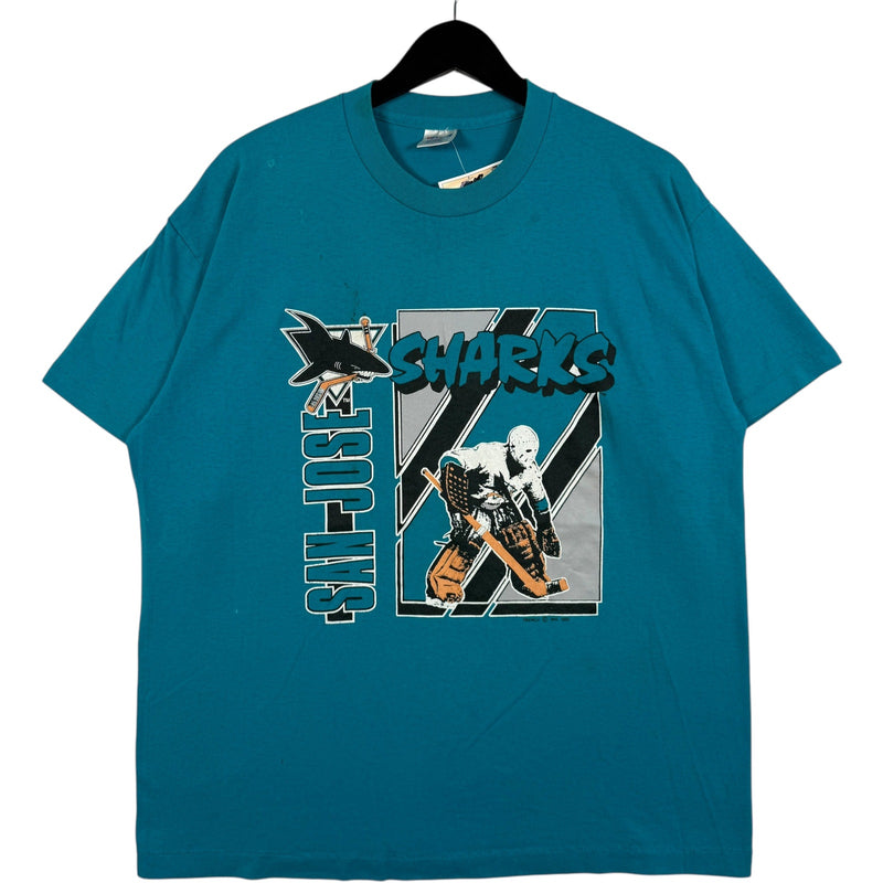 Vintage San Jose Sharks Spellout Logo NHL 90s Tee