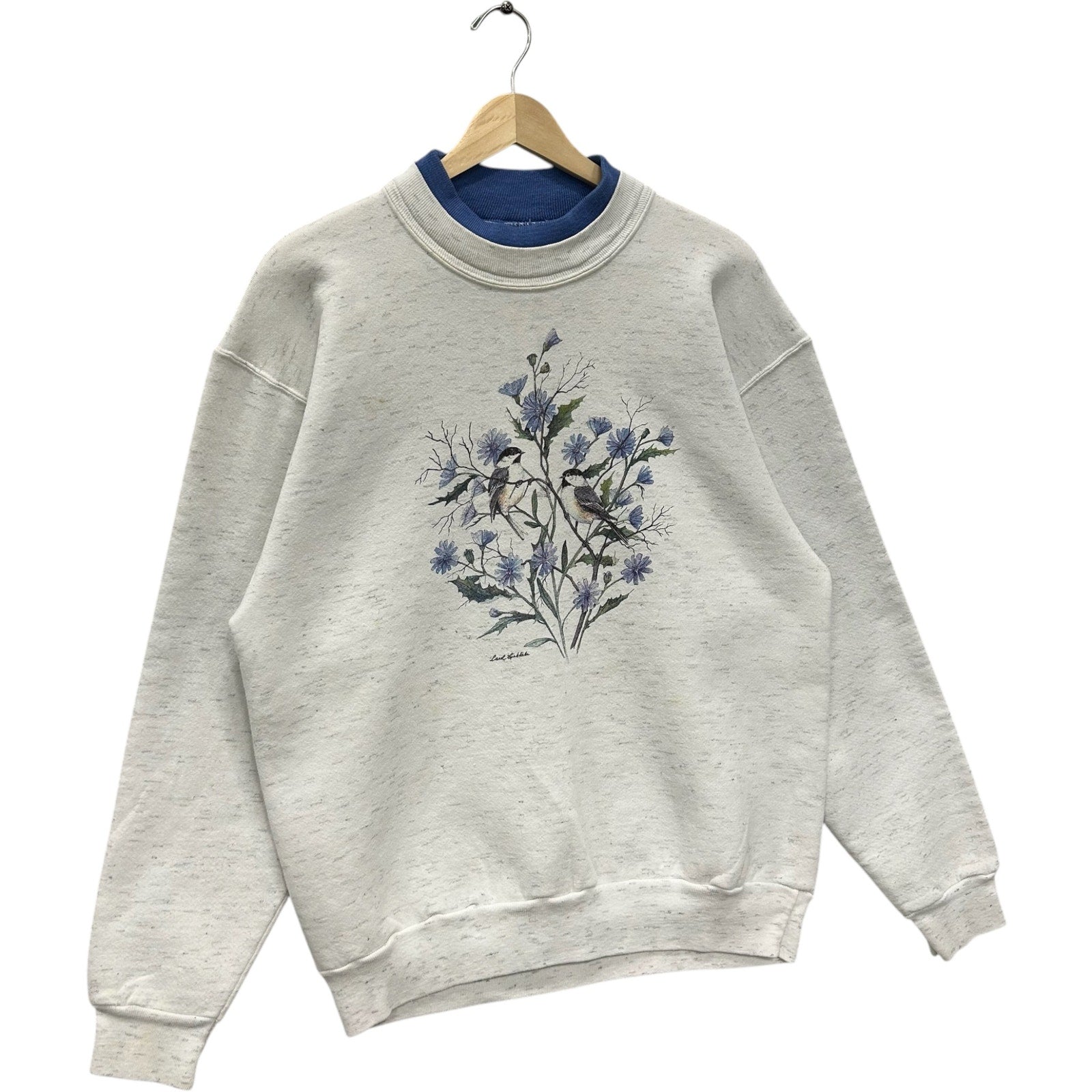 Vintage Flowers & Birds Double Collar Nature Crewneck