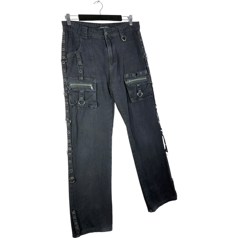 Vintage Fashion Victim Baggy Tactical Studded Straight Denim Jeans 33x31
