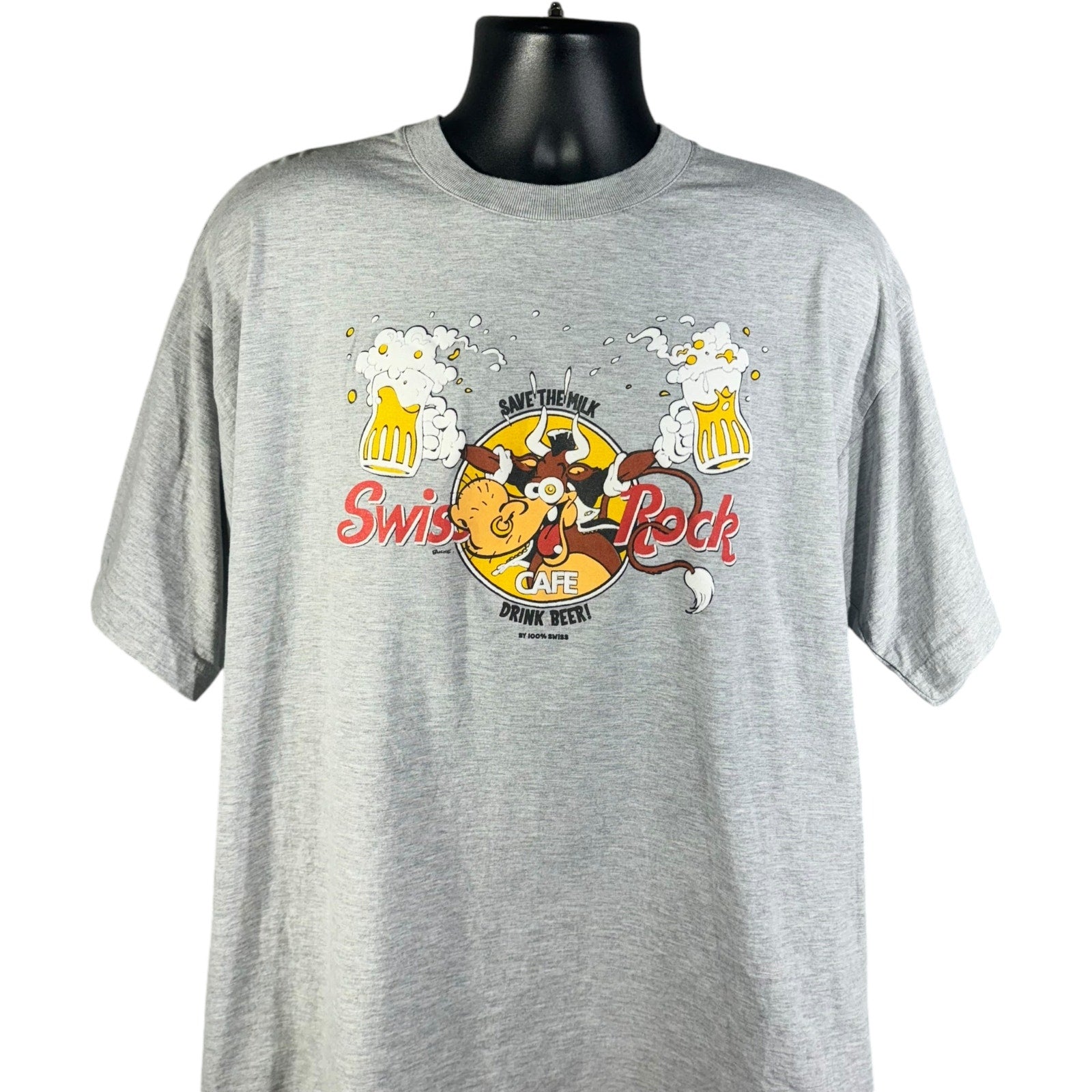 Vintage Swiss Rock Cafe "Save the Milk" Novelty Tee