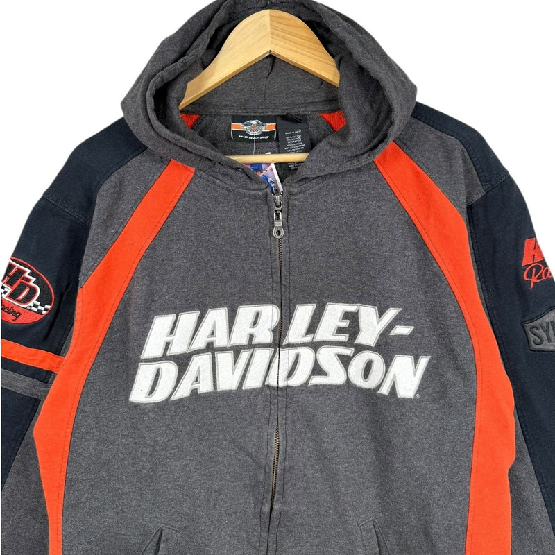 Vintage Harley Davidson Racing Colorblock Full Zip Hoodie