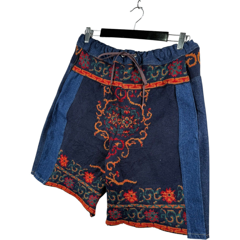 Vintage Tapestry Embroidered Patchwork Denim Shorts 34.5