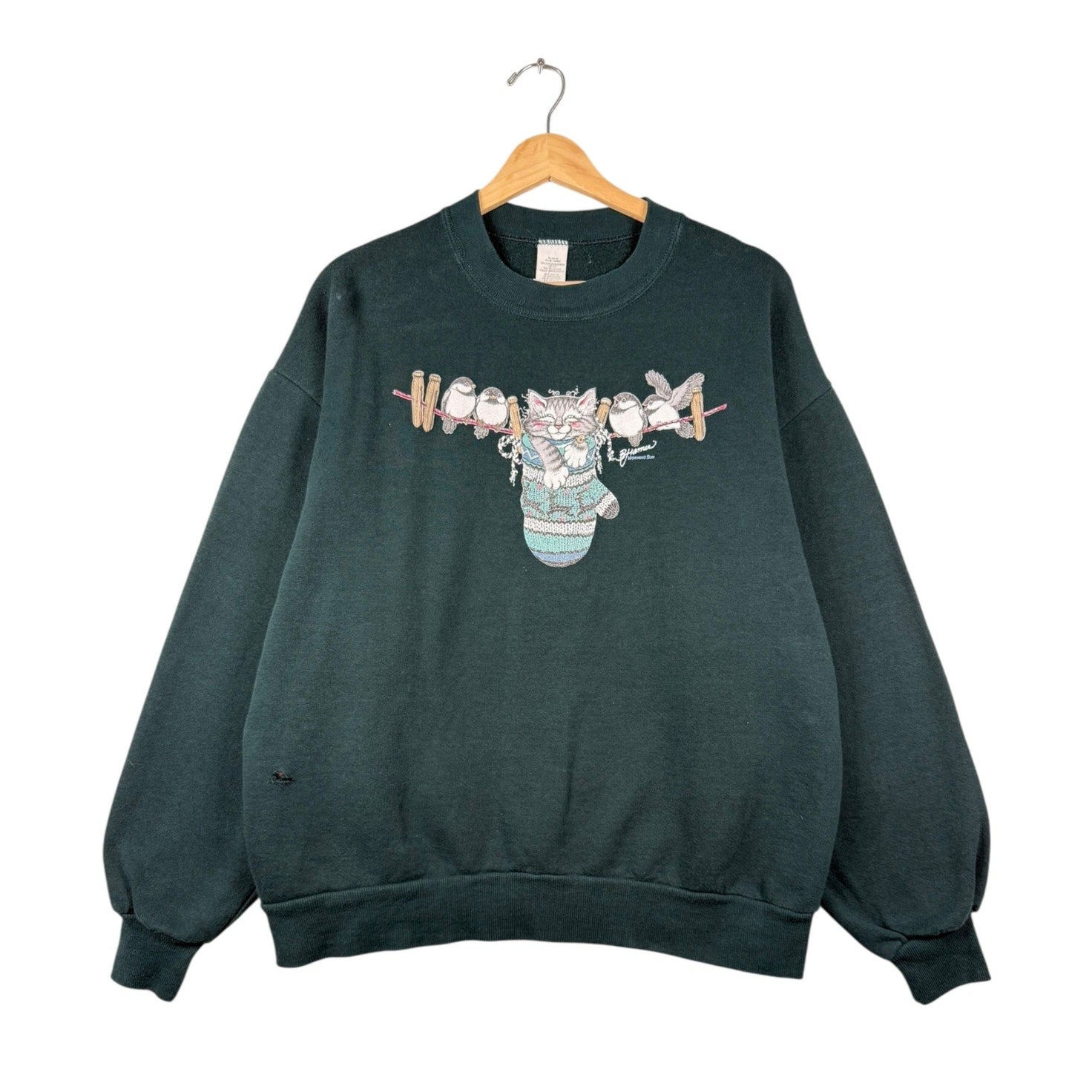 Vintage Happy Cat Birds Hanging Sweatshirt